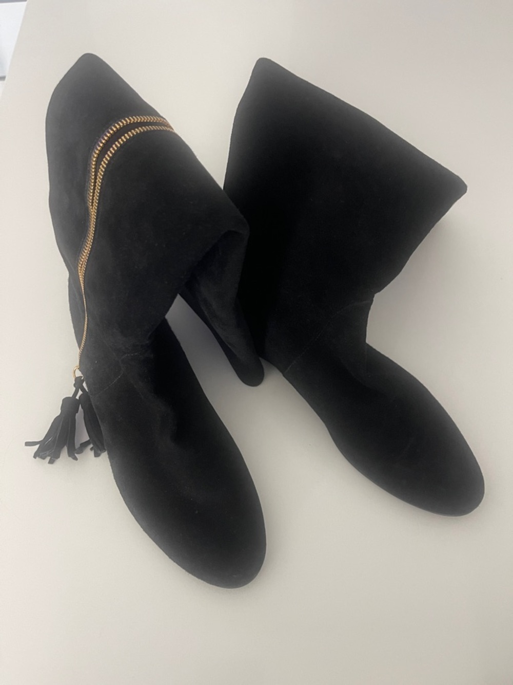 Stuart Weitzman Black Suede Boots Tall Low Flat Heel SIZE 7.5M